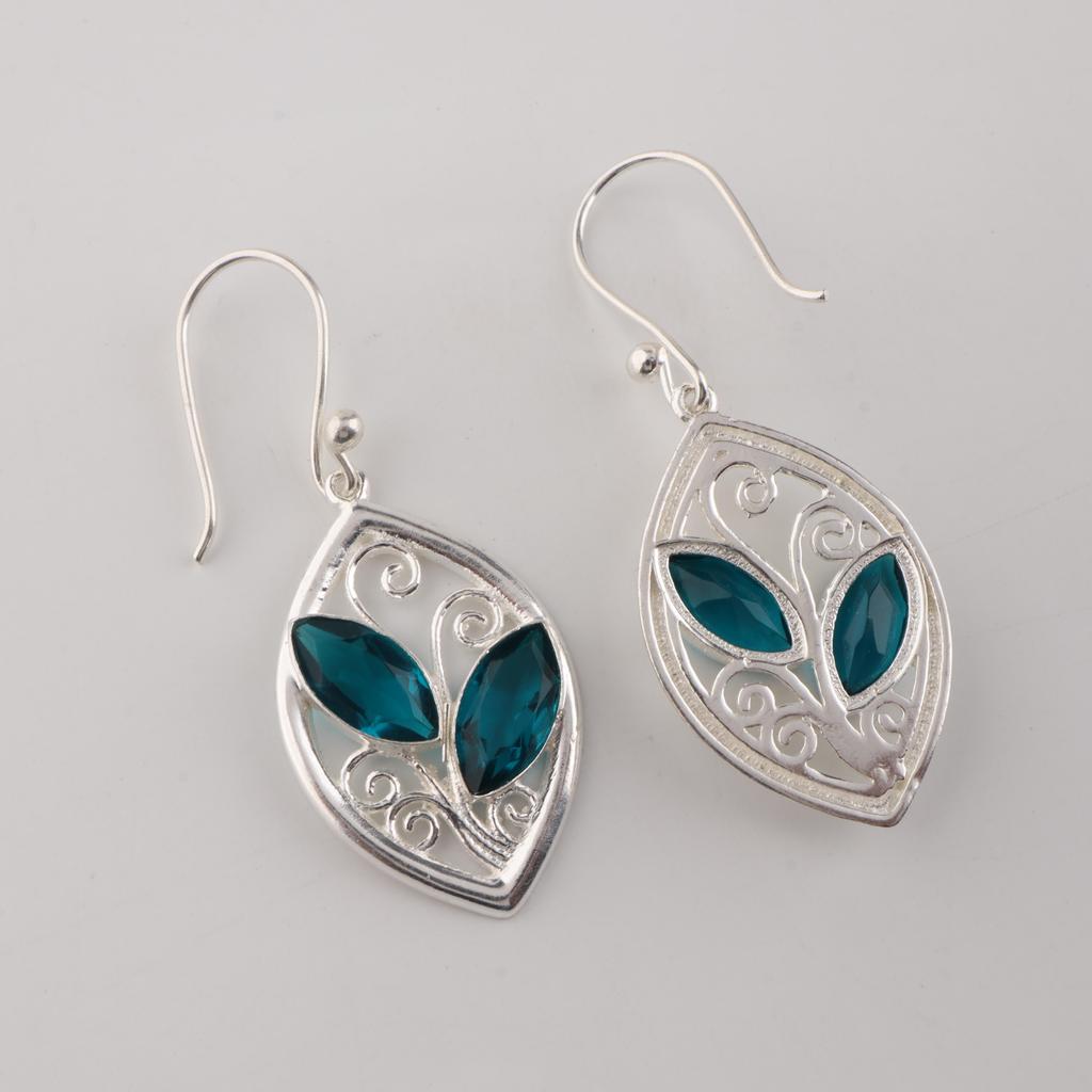 Apatite Gemstone Sterling Silver Handcrafted Dangle Earring 1.2", 925 Silver Elegant Hook Earring, Women Jewelry CE-24-4