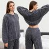 Conjuntos de 2 piezas de otoño para mujer, conjunto de vellón acanalado de terciopelo grueso, jersey y pantalones, conjuntos de pijama informales para mujer