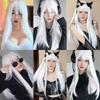 White Long Straight Synthetic Wigs for Women Colorful Cosplay Party Fake Hair with Bangs White Wig HighTemperature
