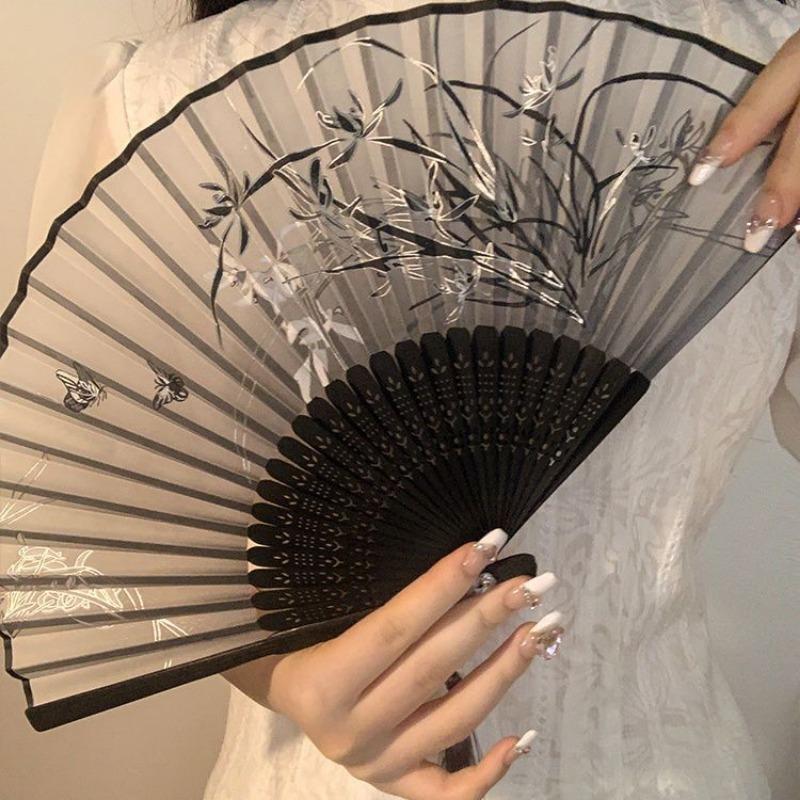 Chinese Folding Fan Wash Painting Traditional Decorative Hand Fans Classic Versatile Dancing Tassel Home Decoration Elegant New