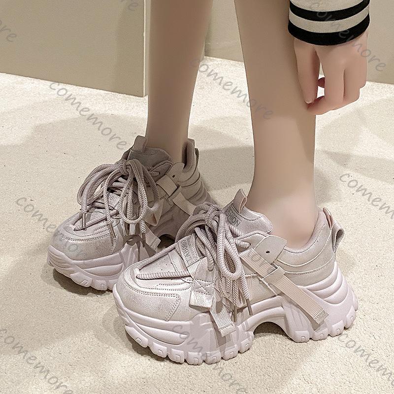Mode Comemore Damenschuhe Höherlegung Mode Dicke Sohle Sneaker Große Größe Schnürung Klobig Hoher Absatz Frühling Herbst Sportschuhe