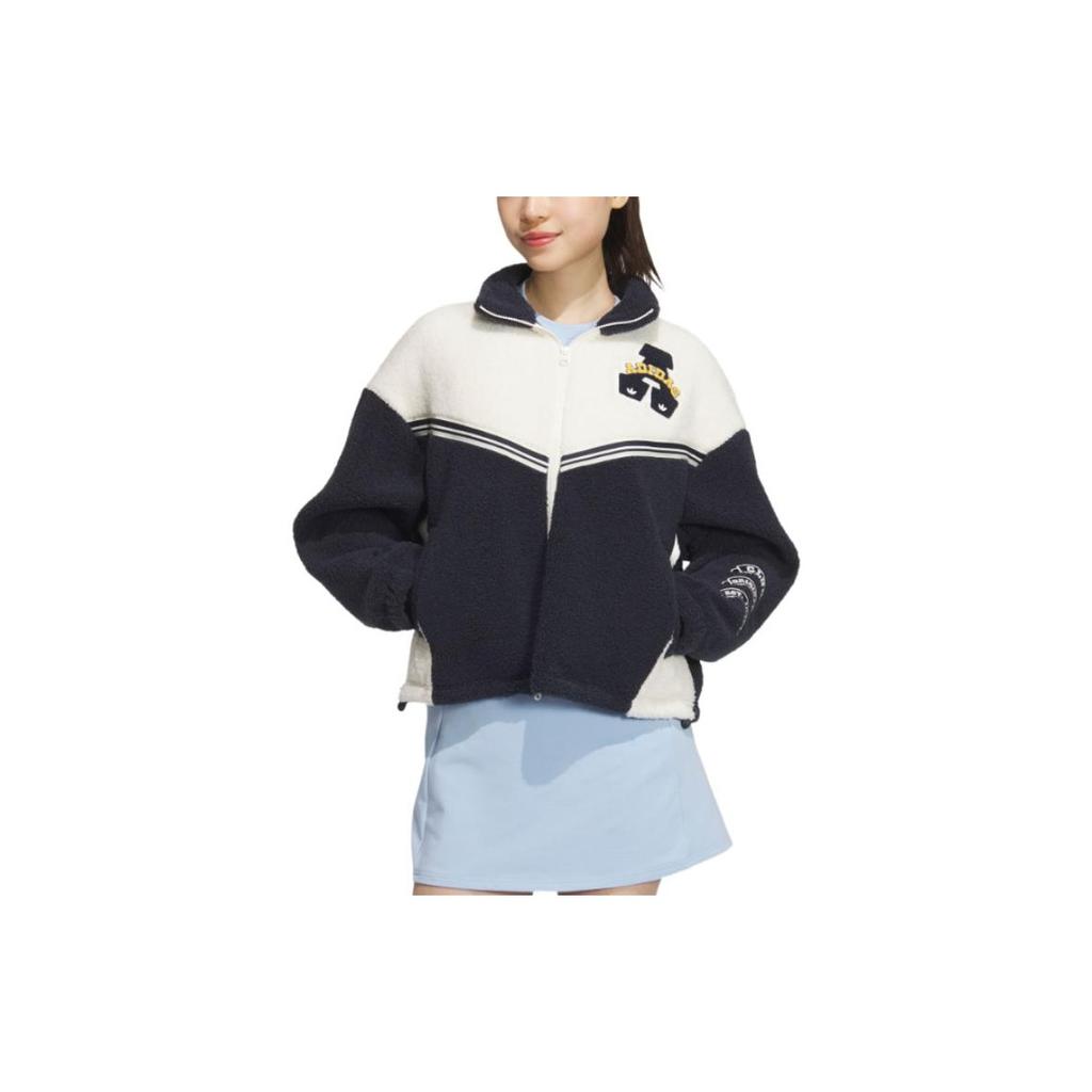 Adidas Originals Collegiate Collection FW24 Fashion Sports Color Block Retro Stand Collar Jacket Women Jacket Dark-Navy Blue White JD6369