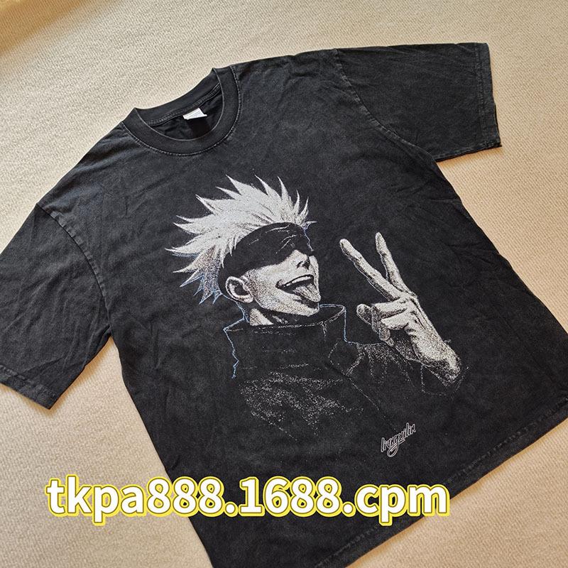 Washed And Old Short-Sleeved T-Shirt For Men And Women, Retro Animation Printing Loose Couple Trend Half-Sleeved Crew Neck Top