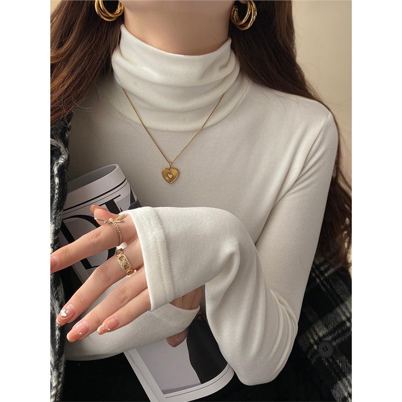 

Women s White German Velvet Fleece Turtleneck: High-Neck Base Layer for Autumn/Winter 2024 Small