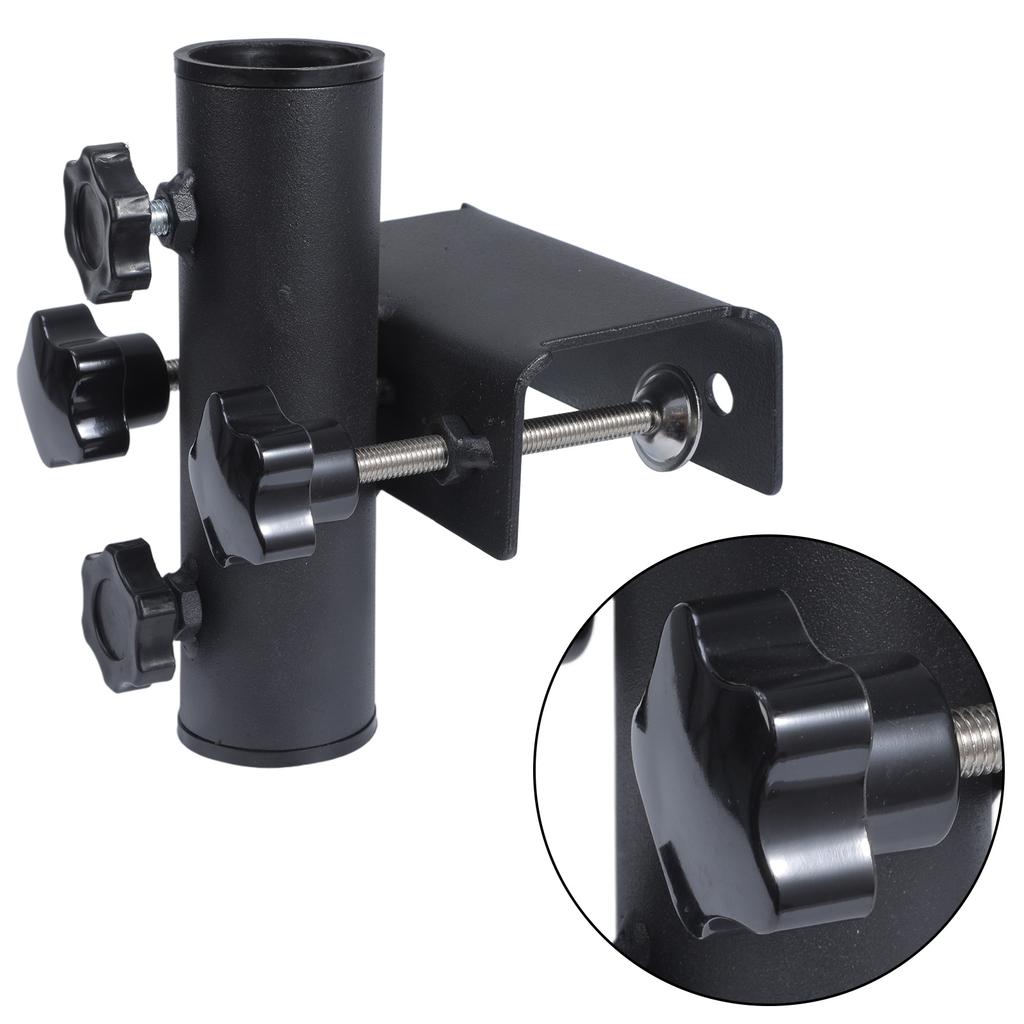 Stable Metal Balcony Railing Mount Parasol Bracket For Outdoor Sun Umbrella Holder With Quick Screw Lock Mechanism