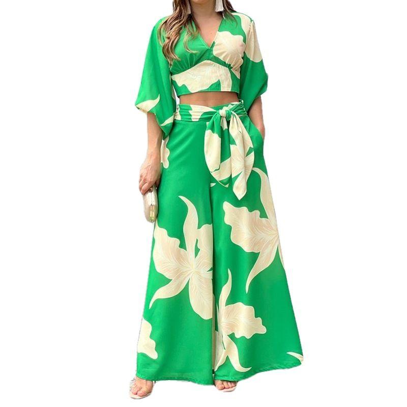

Summer Fashion Two-Piece Suit Fall Fashion Sexy Minimalist Sling Bell-Bottom Pants Suit Green S