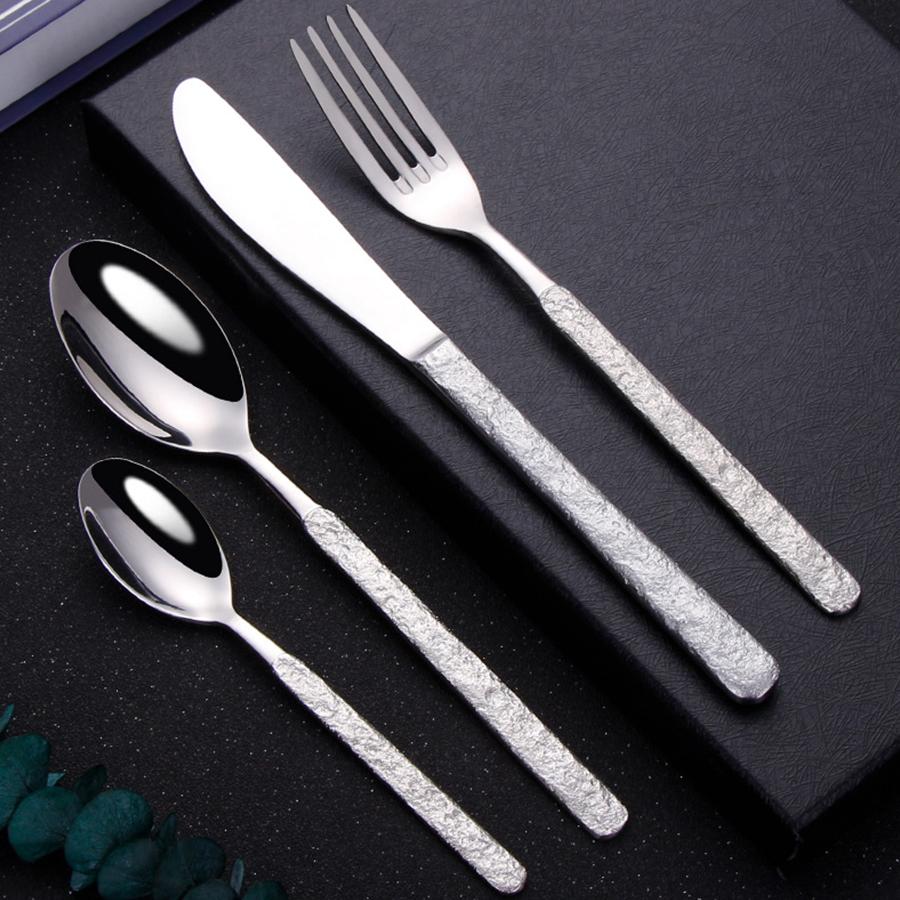 Stainless Steel Cutlery Set Steak Knife Fork and Coffee Spoon Stone Textured Handle High-end Suitable for Restaurants and Hotels