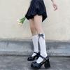 1 Pair Princess Style Dress Socks for Girl Calf Tube Frilly Socks Ballet Socks Ruffle Calf Socks with Bows Lace Top Sock