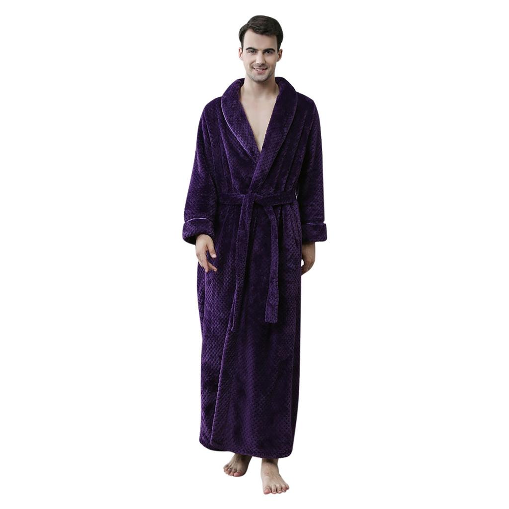 Par Solid Fortykket Fala Fleece Morgenkåpe Morgenkåpe Pyjamas Midjebånd Lomme Dress