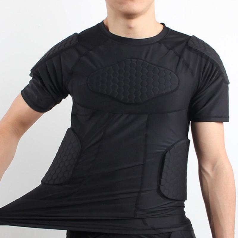 Herren Kompressionsshirt mit gepolstertem Schutz-T-Shirt, Rippenbrust- und Schulterschutz