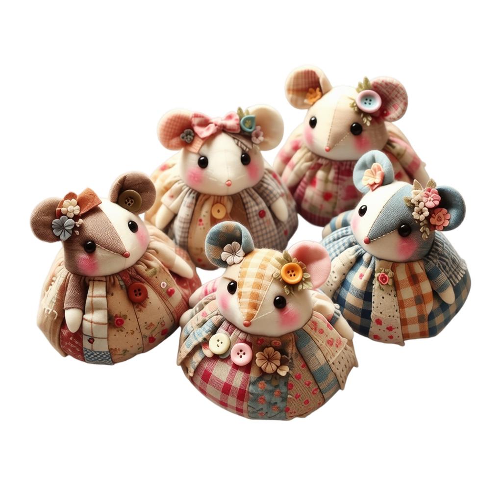 Patchwork DIY Collection Handmade Mouse Doll Set of 5 Fabric Craft Kit for Sewing and Home Decoration Projects