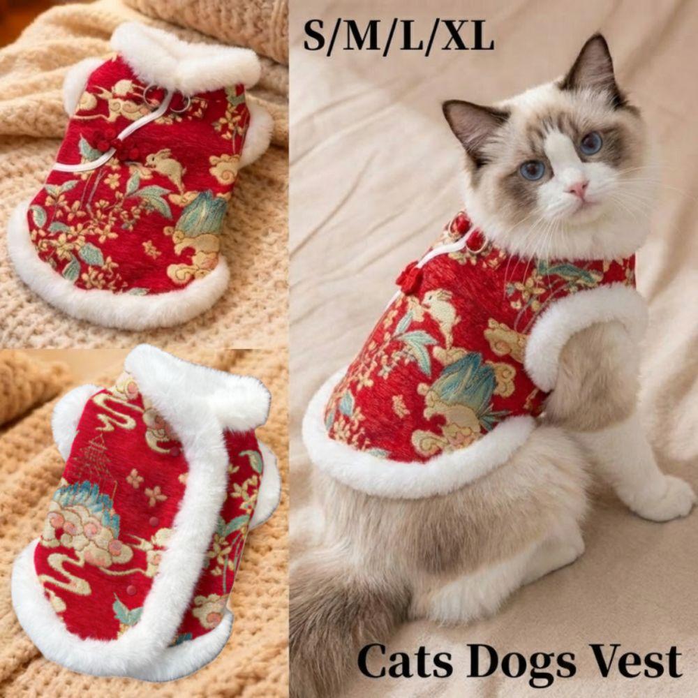Cute Thick Velvet New Year's Dog Cat Clothing Tang Clothing Comfortable Cat Dog Vest Chinese Style Soft Pet Coat Autumn Winter