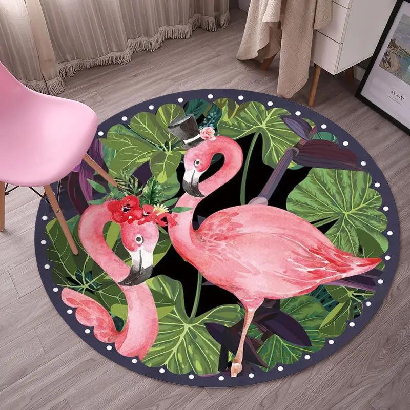Cartoon Flamingo Print Round Carpet Living Room Anti-slip Rugs Camping Picnic Mat Yoga Mat Kids Bedroom Decor Outdoor Rug