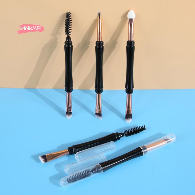 1Pc Mini Dual Ended Makeup Brush for Eyebrow Eyeshadow Eyeliner with Dust-proof Cover - Contouring Cosmetic Tool