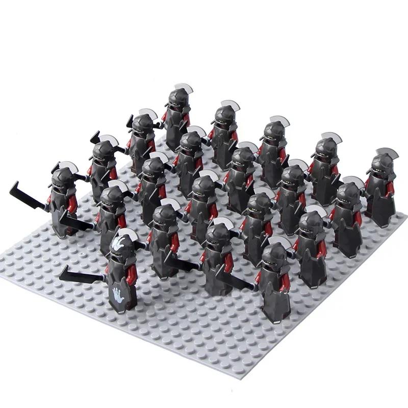 21Pcs/lot Dane Iron Feet Eomer Rohan Warriorr Vs Uruk Hai Army Figrues With Shield Sword Bow Spear Building Blocks Toys for Kids