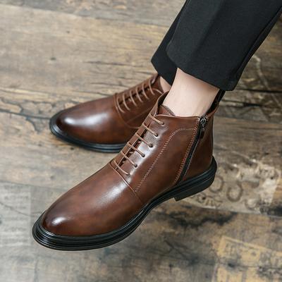Winter Boots Luxury Brand Chelsea Boots Lace Up Fashion Thick Sole Pointed Toe Designer Leather Boots High Quality Boots 38-46