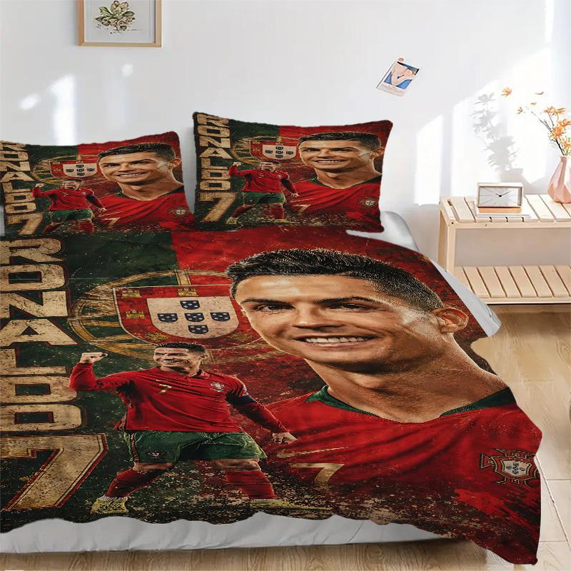 Ronaldo's Legacy Fußball Druck 3-teiliges Bettwäsche-Set Bettbezug mit 2 Kissenbezügen Zuhause Geburtstagsgeschenk