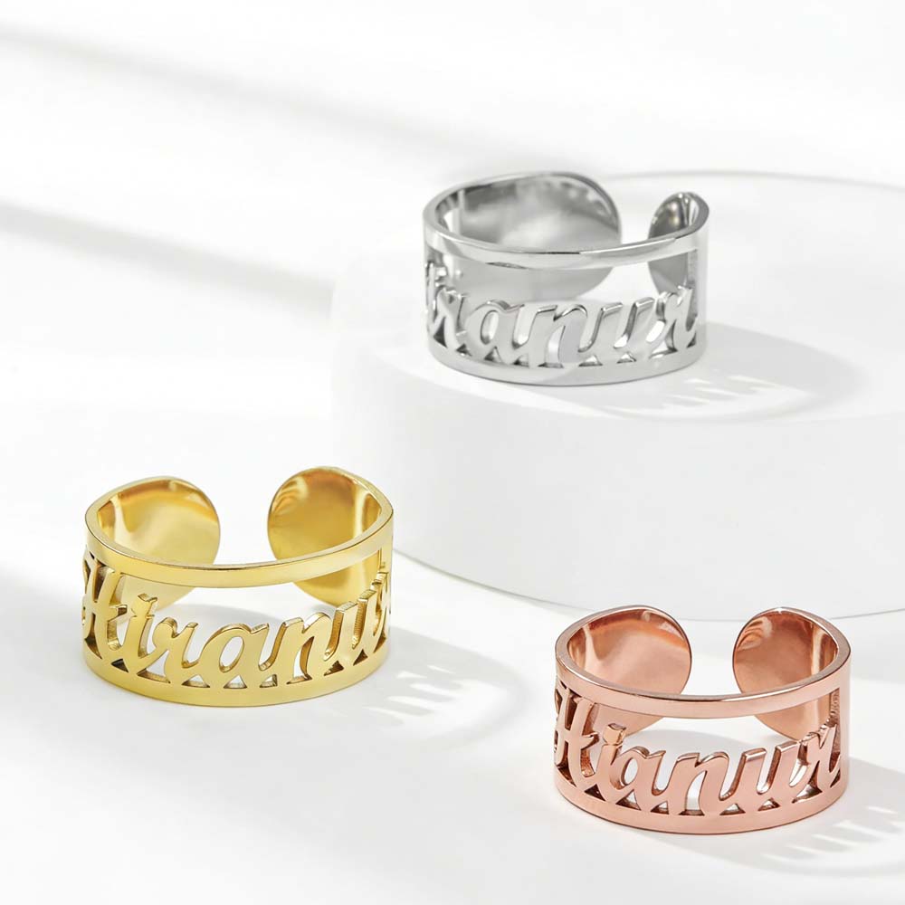 Couple Custom Double First Name Matching Finger Ring For Women Men Personalized Family Gift Gold Color Stainless Steel Jewelry