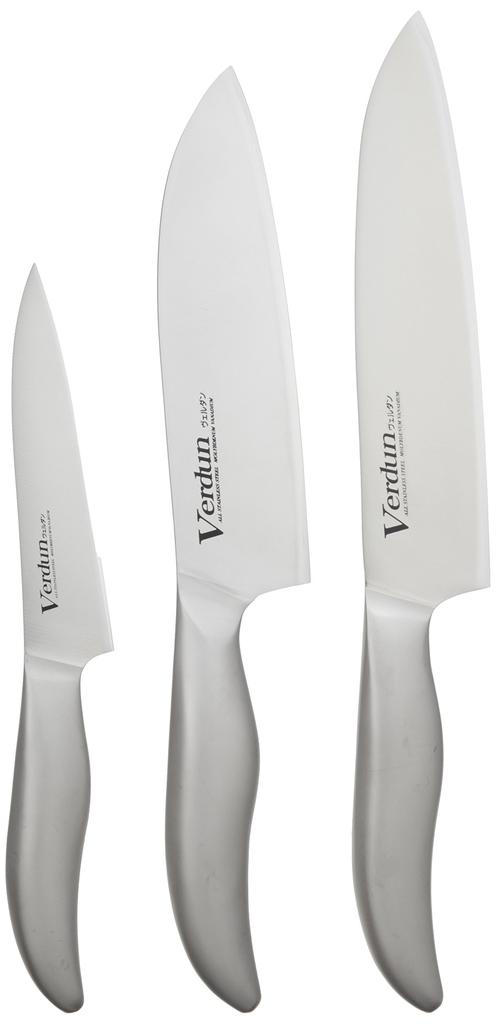 Shimomura Kougyou Made In Japan Verdun Santoku 165mm Gyuto 180mm Petty 125mm Knife Set of 3 Molybdenum Vanadium Steel Dishwasher Safe Made In Niigata