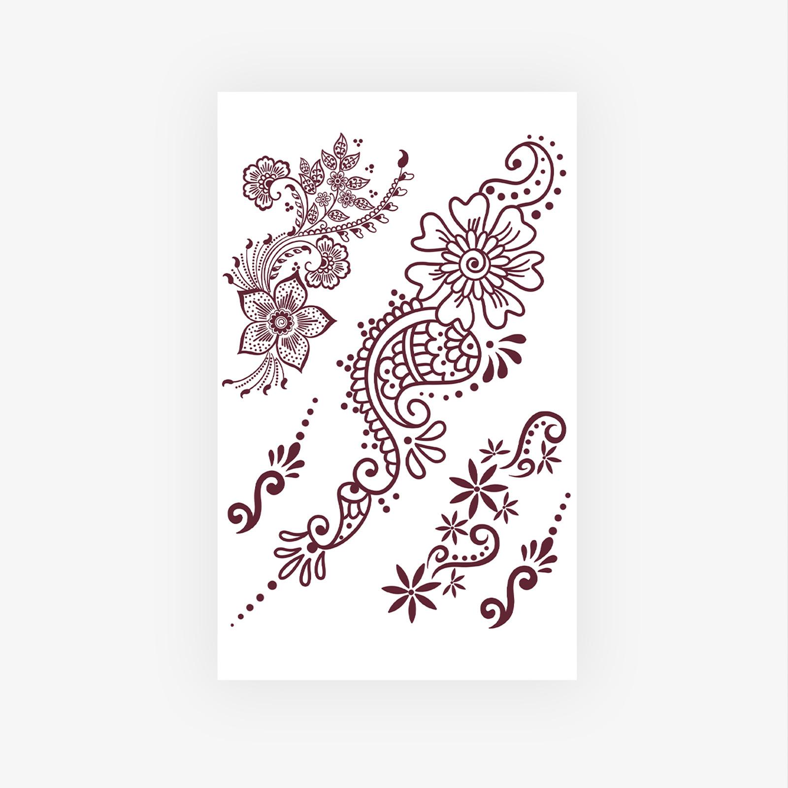 

Nature Flower Hand And Anklet Tattoo Sticker, Reddish-Brown Lines, Waterproof, Gentle Wind, Instep Sticker 11*18