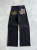 High-quality European and American Vescartes jeans, vintage heavy industry embroidered wide-leg cherry blossom jeans for men and women