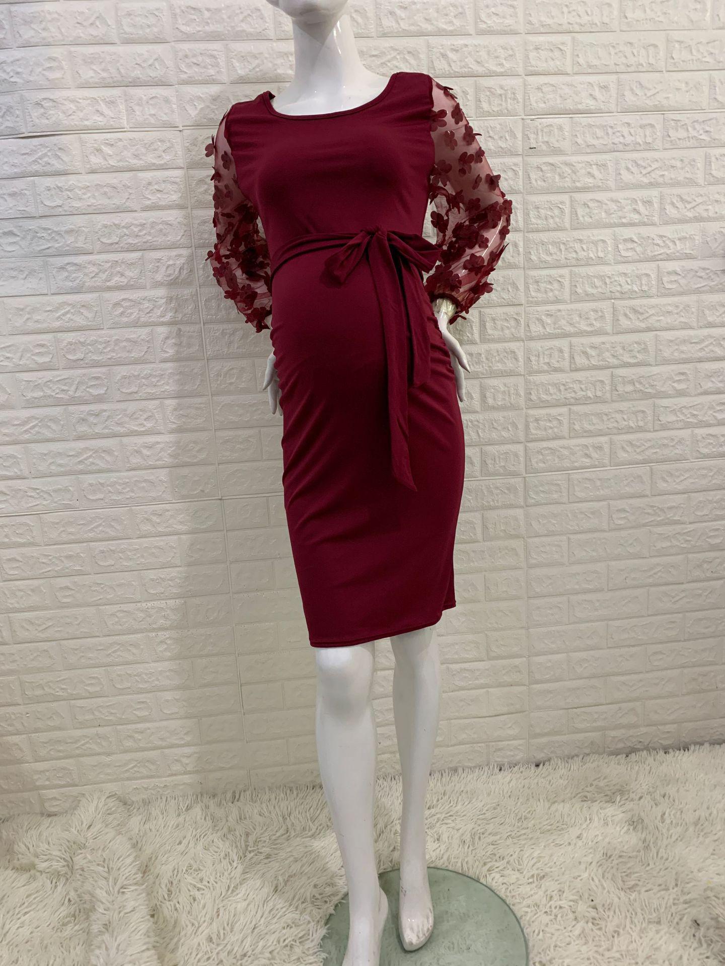 

Цветочное платье для беременных с длинными рукавами и шлейфом - Европейская и американская мода Medium