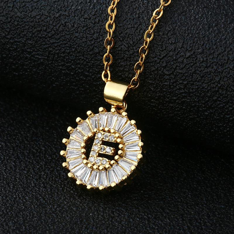 Shein Copper Zircon Round Alphabet Pendant Necklace