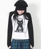 Deumakeu Boss Cat Raglan Semi-Crop Long Sleeve T-Shirt Ivory & Black