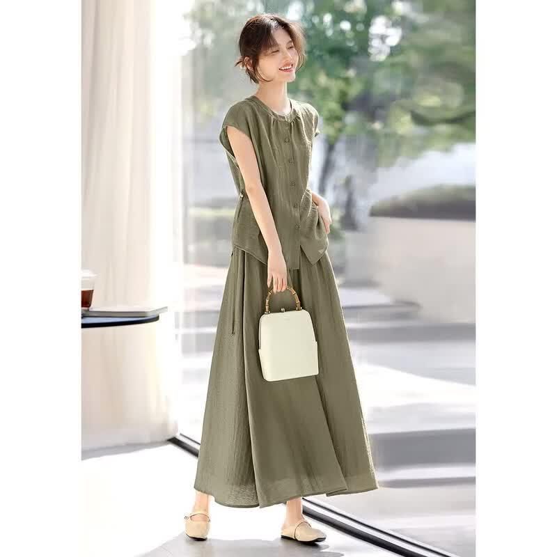 XWI Women's Linen Blend Relaxed Shirt & Skirt Set