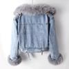 Detachable Faux Fox Fur Rabbit Fur Inner Lining Denim Jacket Women's Short Top Female Warm Parker Outwear