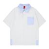 Camicia a maniche medie con patchwork a colori contrastanti da uomo, tendenza estiva, marca, camicia con tasca a maniche a tre quarti, giacca casual da teppista, bella, larga, pigra
