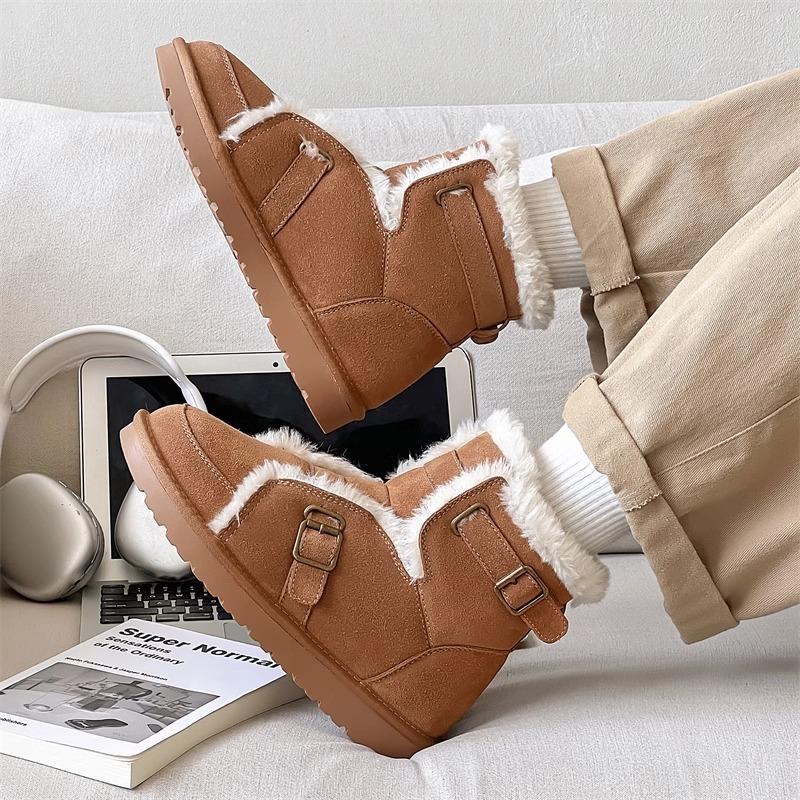 Pälsintegrerade snöstövlar damspänne vinterhög förtjockad överflödande bomullsskor tid