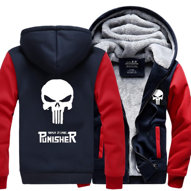Elegant Punisher Unisex Skull Winter Fleece Jacket Coat With Plush Warm Hoodie