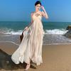 Sexy Temperament Heavy Industry Neck Suspender Dress Women's Summer Long Dress White Backless Seaside Vacation Beach Dress