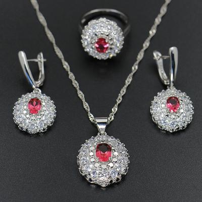 New Ring Necklace Earring Three Piece Set Wave Jewelry Flower Shaped Zircon Set European and American Bride