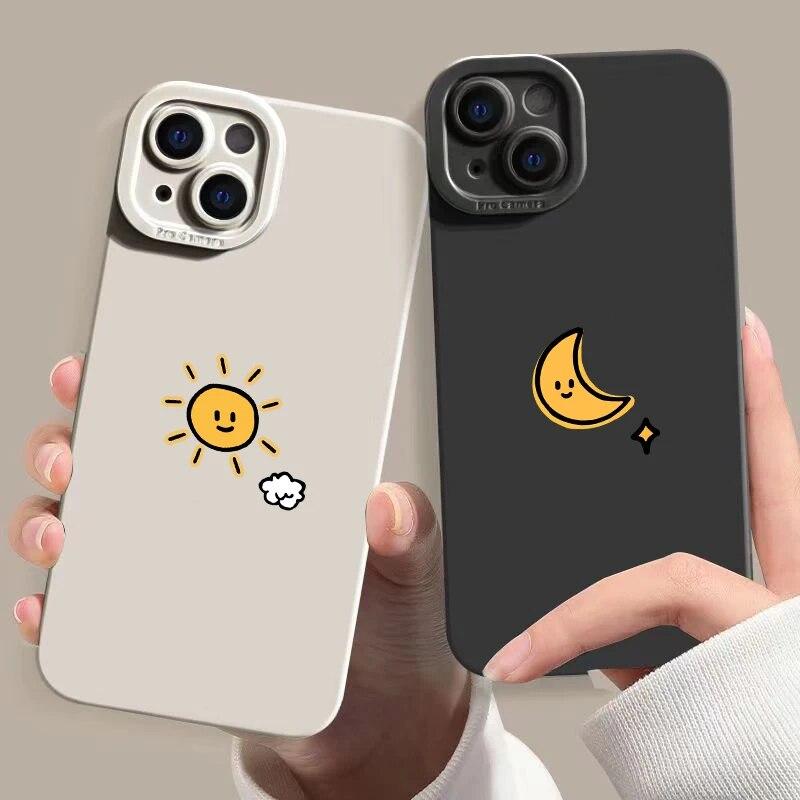 

Простой чехол для телефона Sun Moon для iPhone 15 14 Pro Max 11 12 13 Pro Mini 7 8 14 15 Plus SE2022 противоударный милый мягкий силиконовый чехол