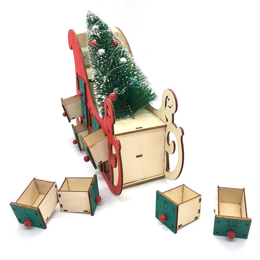 Christmas Wooden Advent Calendar, Countdown To Christmas With 24 Drawers, Sleigh Shape Christmas Tree DIY Advent Calendar With Lights