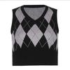 Holiday Autumn and Winter Personalized Fashion New Arrival Woolen Women's Clothing Sexy Plaid Color Contrast Short Sleeveless Vest Tops