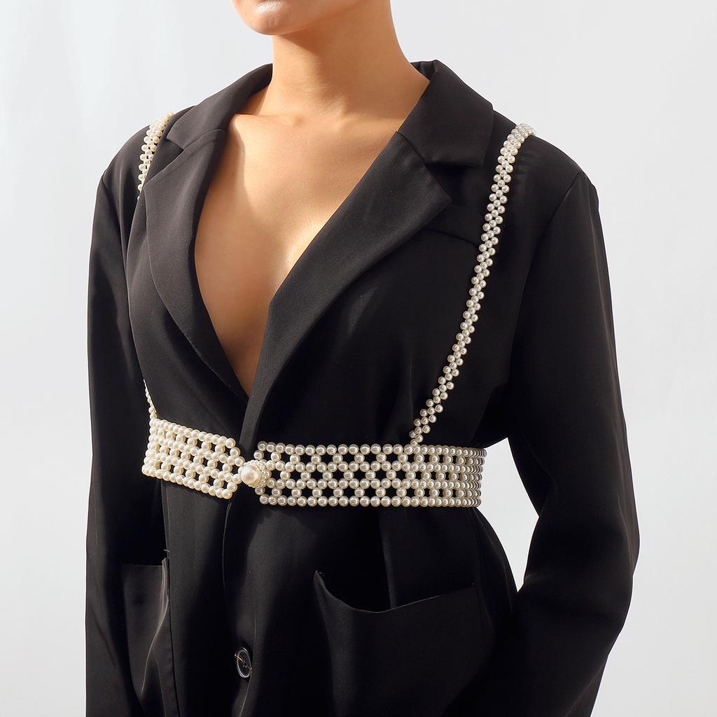 French Heavy-duty Personalized Body Chain Beaded Braided Sweet Cool Nightclub Sexy Internet Celebrity Body Chain