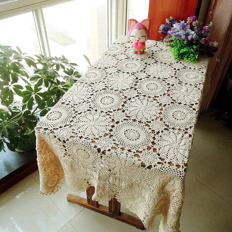 Franse Stijl Luspatroon Gebreide Tafelkleden Katoenen Garen Haakwerk Kant Bureau Mat Antislip Slijtvast Rechthoekig Tafelkussen 130x180cm