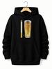 Unisex Hoodie, Casual Daily Wear, Cigarette And Beer Glass Print, Pullover Sweatshirt, Loose Fit Streetwear, Autumn Winter Outdoor, Long Sleeve with F