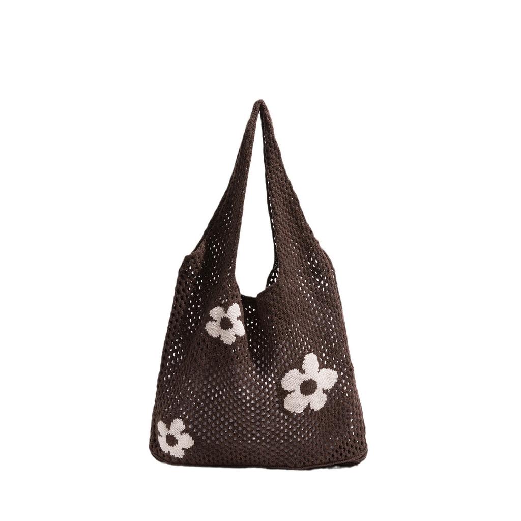 Summer Large Capacity Knit Women Shoulder Bags Flower Hollow Design Ladies Shopping Handbags Simple Casual Girls Vest Bag Tote