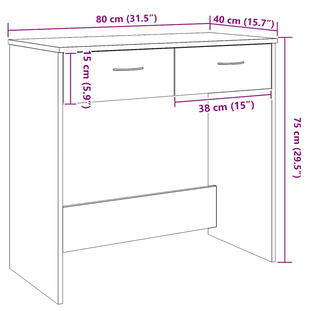 Artisan Oak Writing Desk 80 X 40 X 75 Cm Particleboard