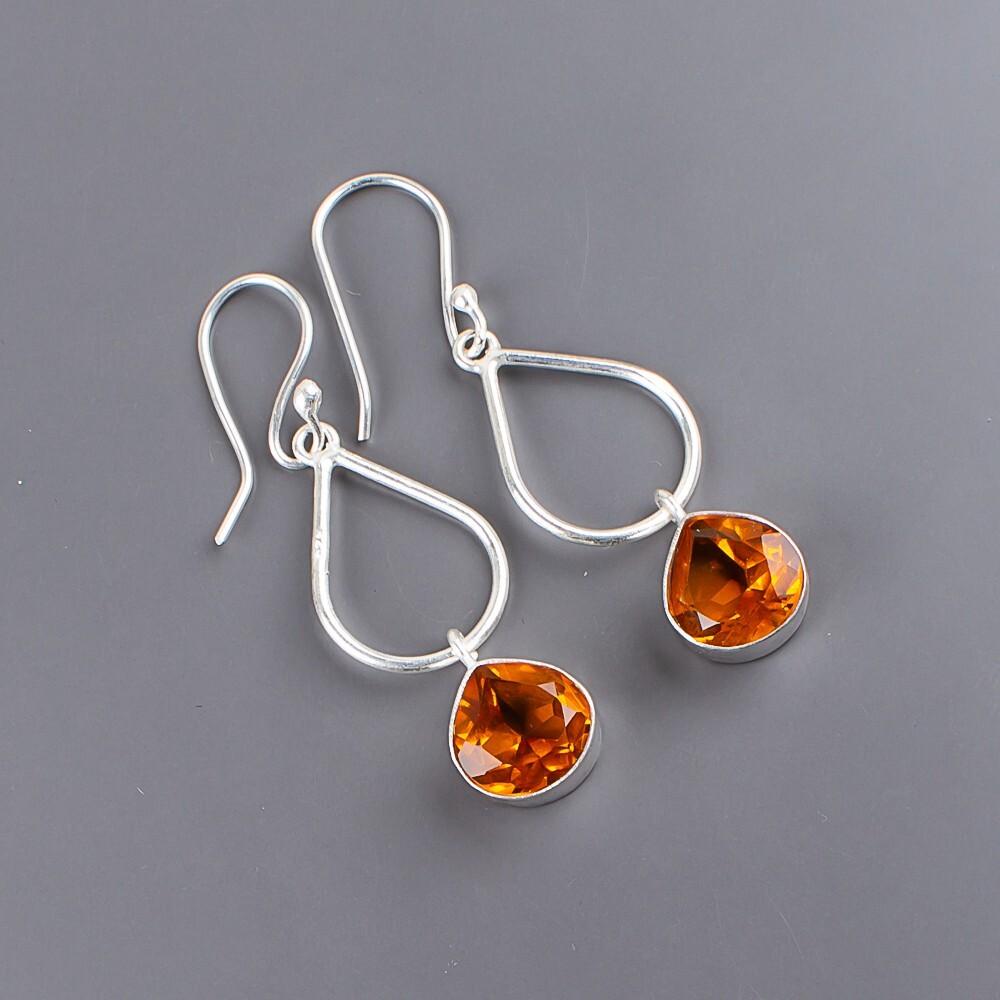 Natural Citrine Gemstone 925 Sterling Silver Jewelry Handcrafted Earrings 1.90" EE-19-6