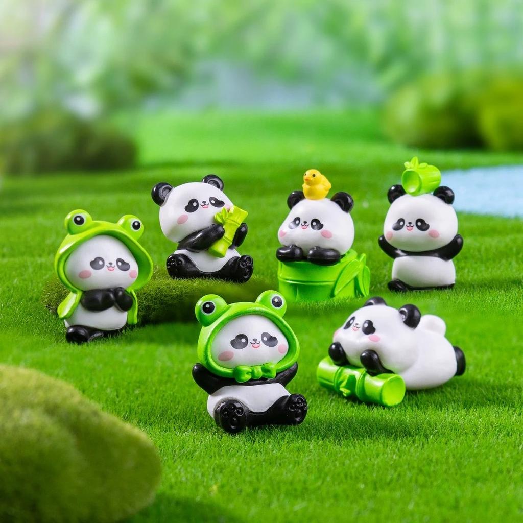 6Pcs Cute Resin Mini Panda Figurine Kawaii Accessories House Decoration Desk Garden Home Decor Animal Ornaments Kids Toy Gifts