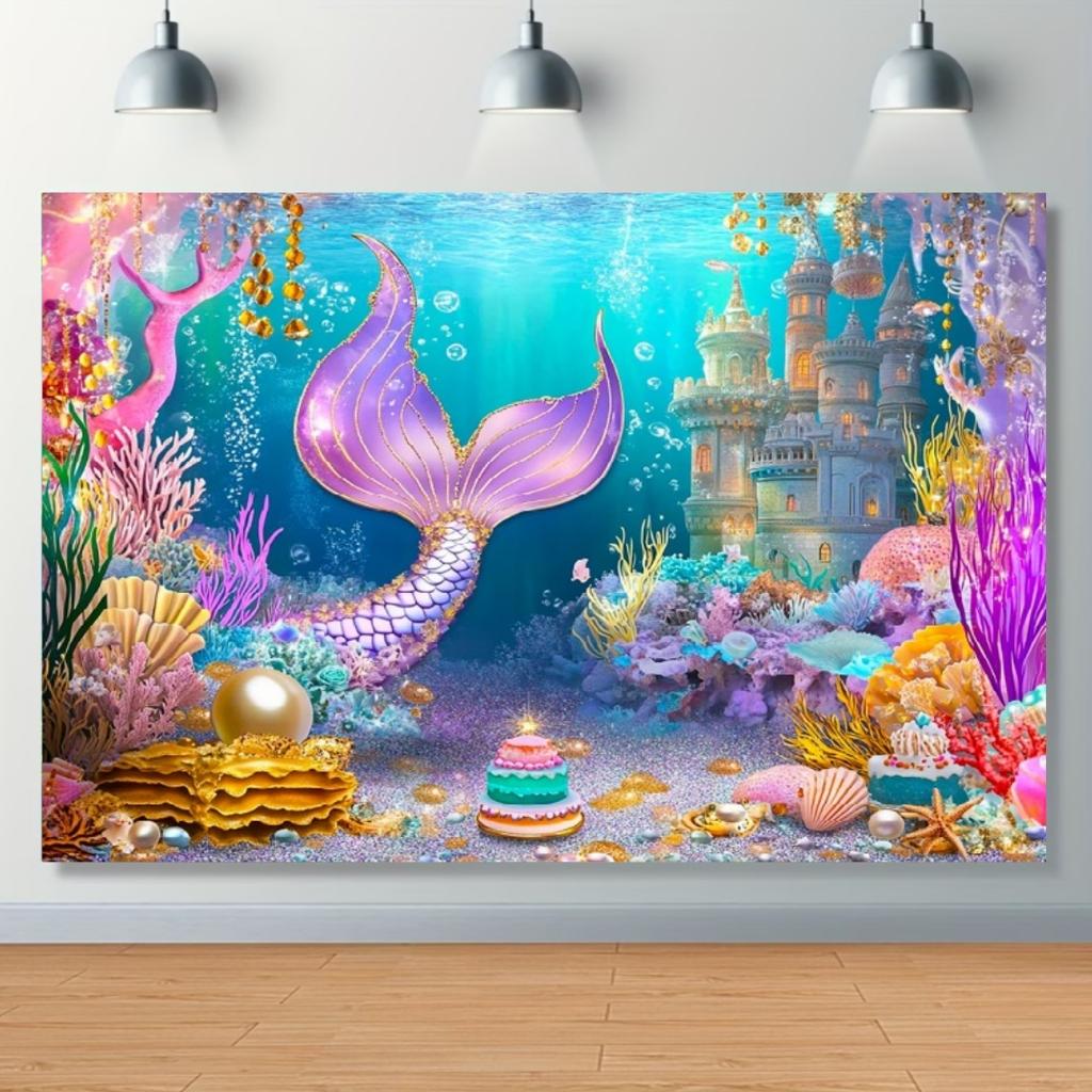 Mermaid Backdrop Girls Princess Birthday Party Decoration Background Under The Sea Photography Supplies Kids Baby Shower Banner