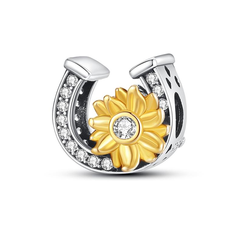 New Copper Golden Sunflowers Heart Charms Beads Fit Original Bracelets Necklace Party Diy Jewelry