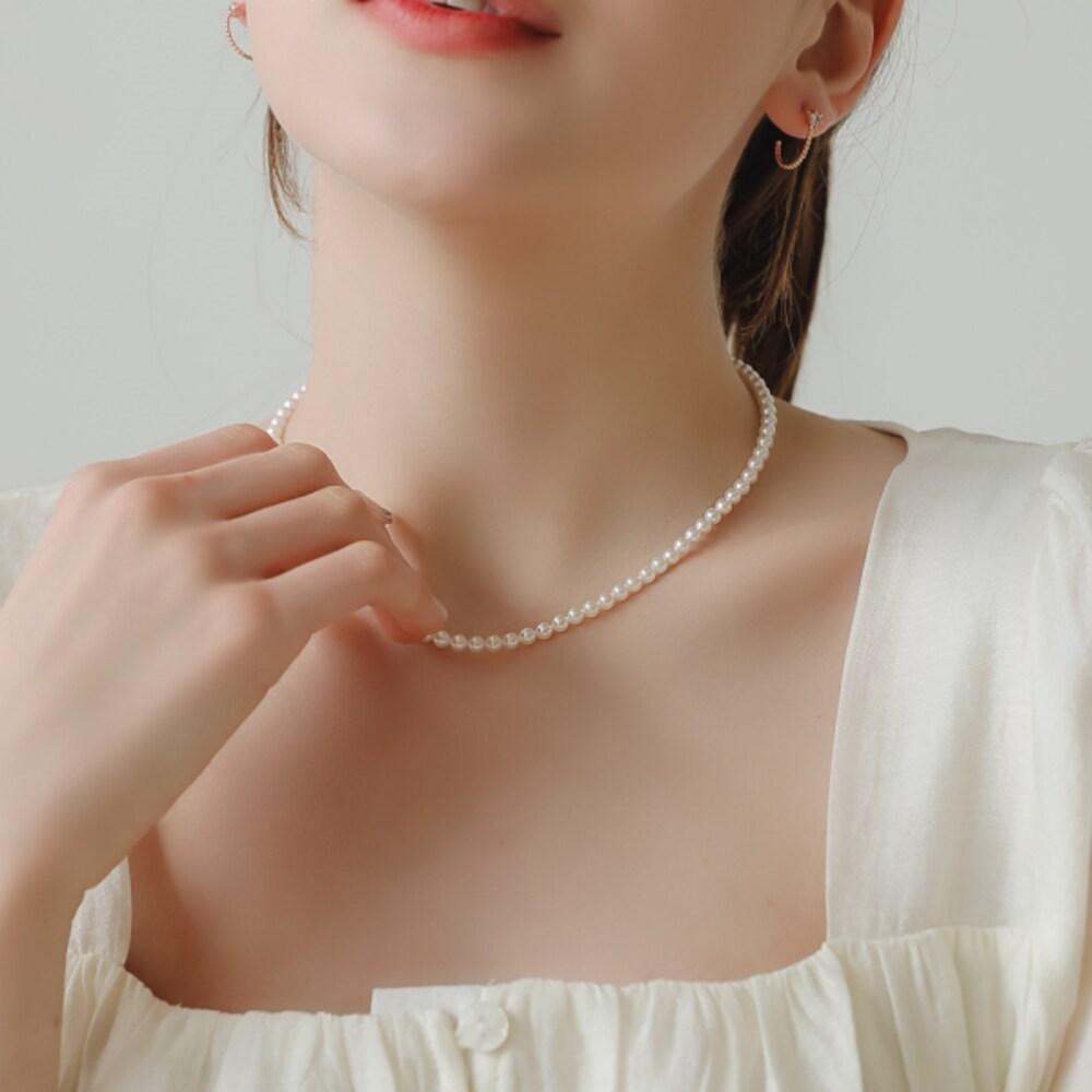 [92.5 Silver] 4mm Pearl/Mysterious Gem Pearl 92.5 Silver Necklace++