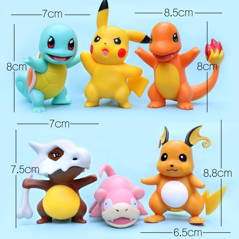 6pcs/set Pokemon Anime Figures Model Toys Charmander Psyduck Squirtle Kawaii Collect Doll Decoration Gift