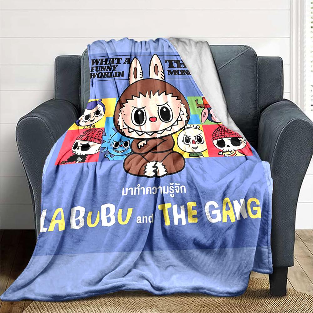 1Pc Labubu Cute Cartoon Blanket Soft Comfortable Polyester Blanket All Season Cozy Throw Bedroom Office Outdoor Use Christmas Gift Choice Print Home B